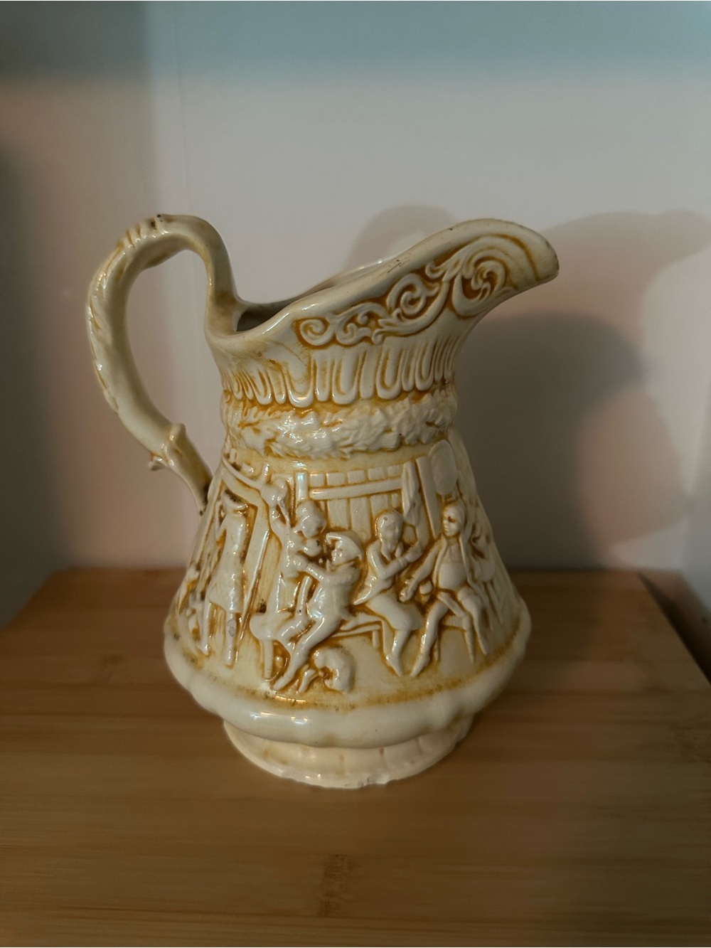 Antique-Style Cream Ceramic Pitcher - Picture 3 of 4